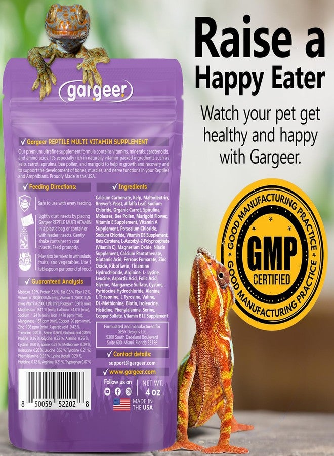 Gargeer مسحوق الفيتامينات المتعددة من جارجير، 4 أونصة، مناسب لجميع أنواع الزواحف والبرمائيات. مكمل غذائي ممتاز، يدعم النمو والتعافي والتطور. معزز بالمعادن والكاروتينات والأحماض الأمينية. صنع في الولايات المتحدة الأمريكية. استمتع! - Image 2